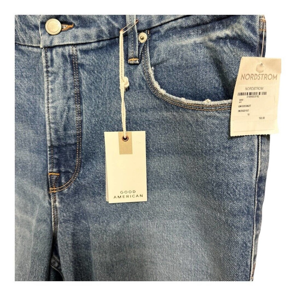 Good American Good Icon Crop Festival Rips Jeans Womens Blue High Rise 10 / 30 - Picture 9 of 14
